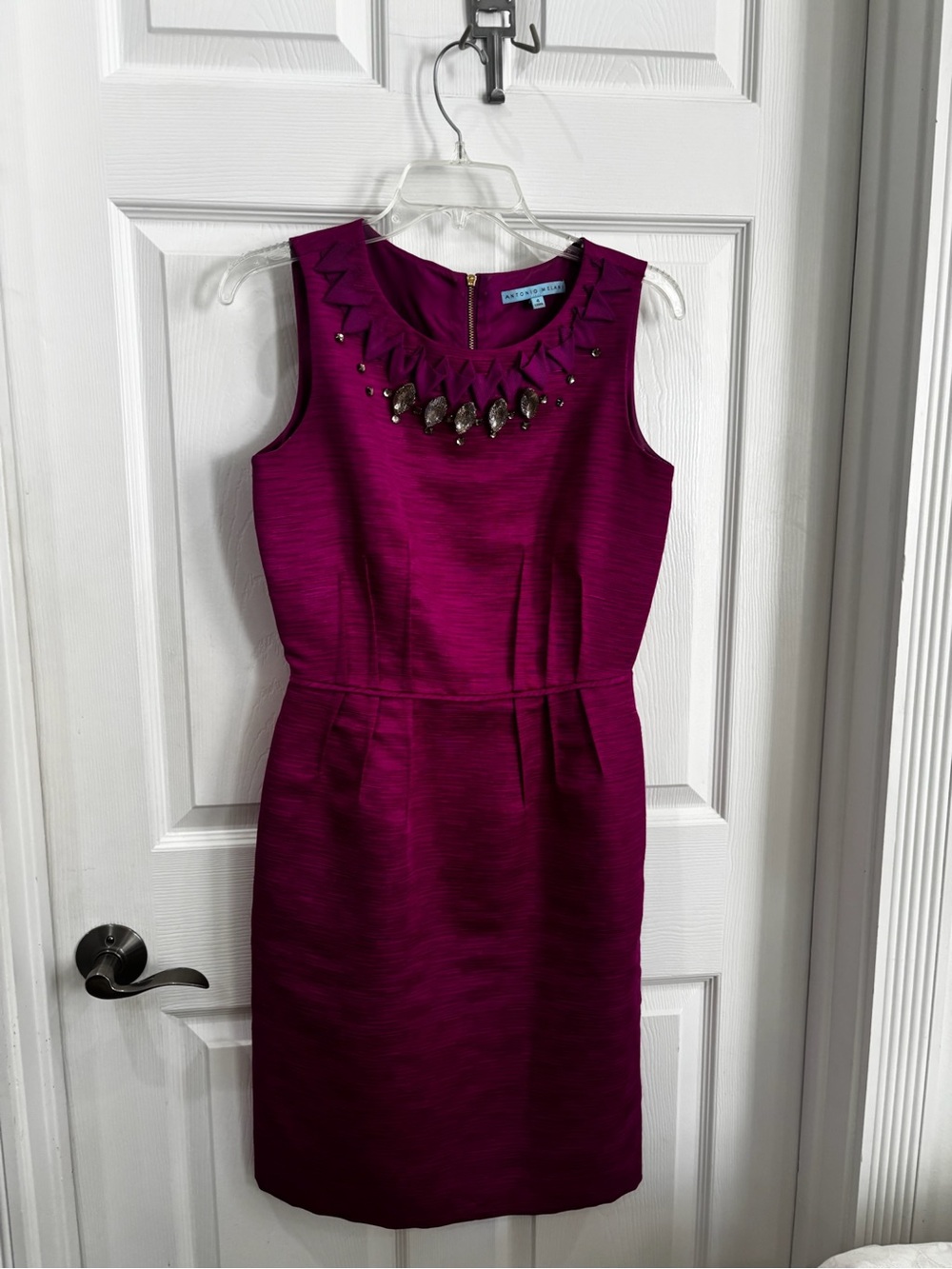 ANTONIO MELANI Fuchsia Jewel-Neck Sheath Dress